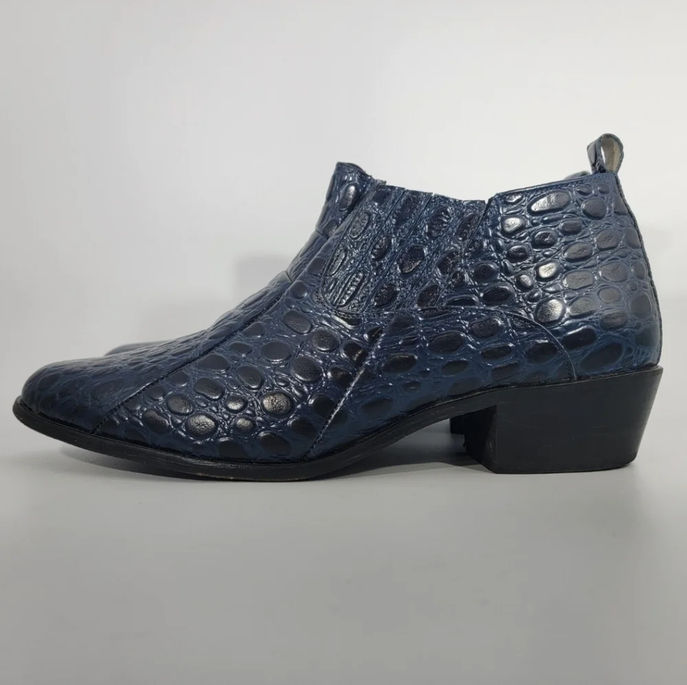 Stacy Adams Sandoval Navy Croco Print Leather Cuban Heeled Boots Men's Size 12W